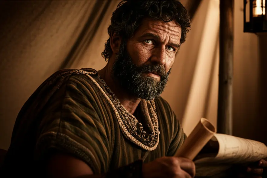 Retrato de um homem barbudo em contemplação, segurando um pergaminho.