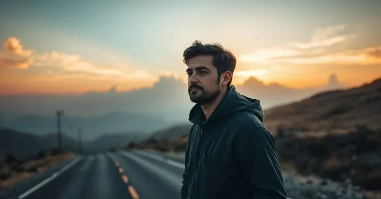 Homem de capuz olhando para a paisagem ao pôr do sol, pensando sobre a história de Balaão na Bíblia.