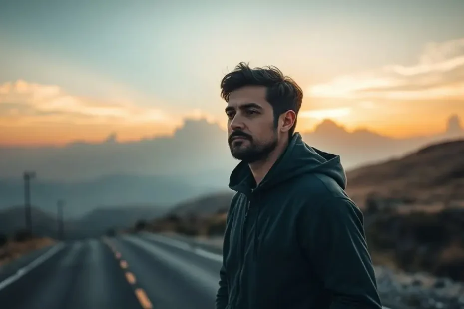 Homem de capuz olhando para a paisagem ao pôr do sol, pensando sobre a história de Balaão na Bíblia.